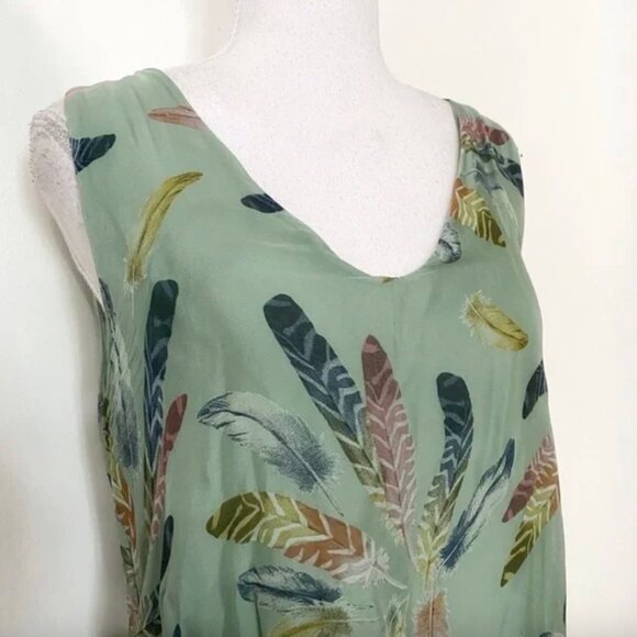 ROSEMARINE SAGE GREEN FEATHER PRINT SLEEVELESS MAXI BOHEMIAN DRESS - M - Picture 4 of 6